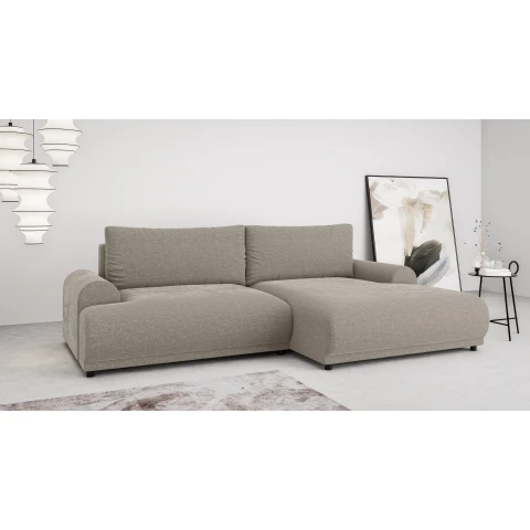 Beżowy narożnik do salonu Albero z funkcją spania i pojemnikiem na pościel