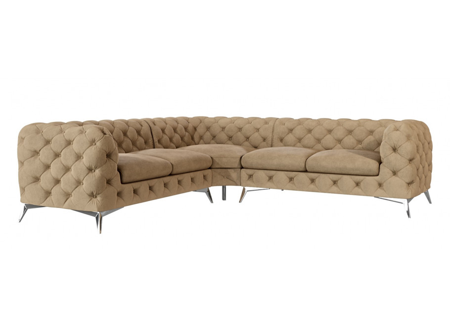 Narożnik TEO beżowy 2+E+2 – Komfortowa sofa narożna w stylu Chesterfield