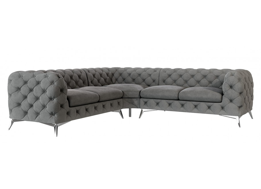 Narożnik szary TEO 2+E+2 – Luksusowy model pikowany Chesterfield