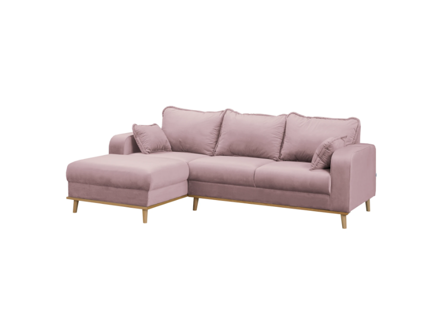 Narożnik czteroosobowy Sofi pudrowy róż na drewnianych nóżkach - Riviera 62