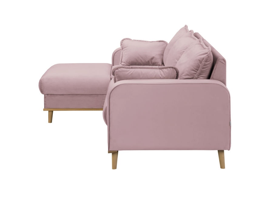 Narożnik czteroosobowy Sofi pudrowy róż na drewnianych nóżkach - Riviera 62