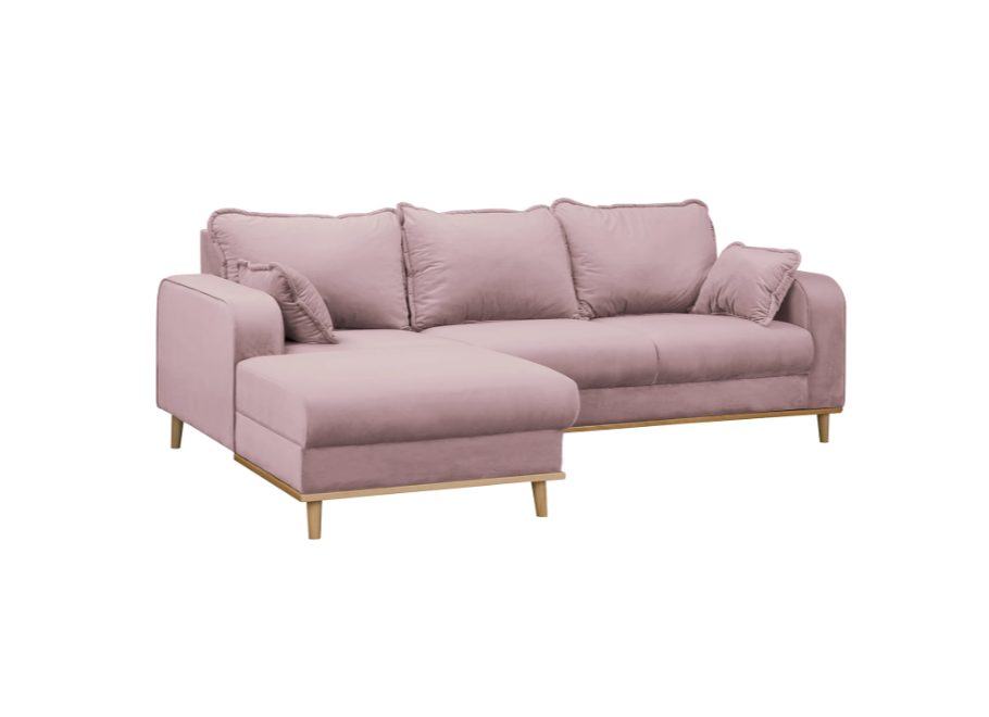 Narożnik czteroosobowy Sofi pudrowy róż na drewnianych nóżkach - Riviera 62