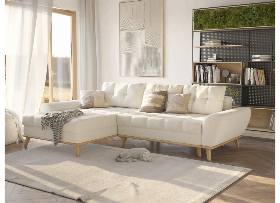 Narożnik z funkcją spania nowoczesny beżowy GAMBO – styl skandynawski - Enjoy New 01