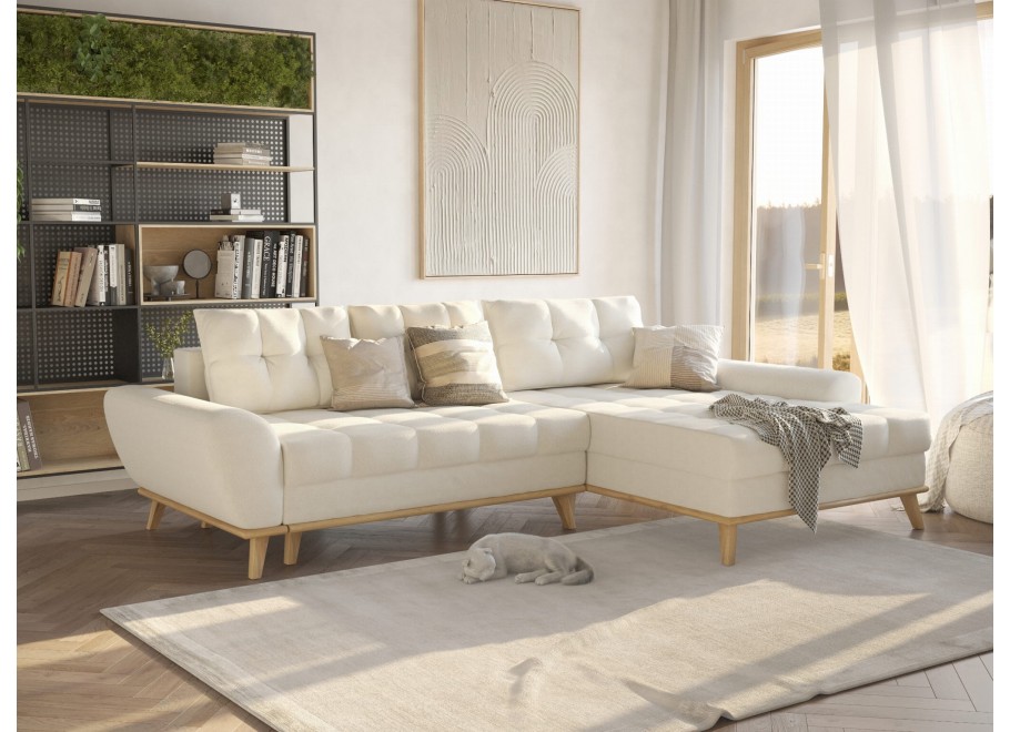 Narożnik z funkcją spania nowoczesny beżowy GAMBO – styl skandynawski - Enjoy New 01