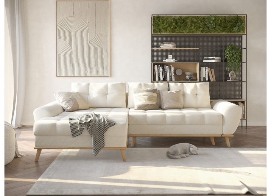 Narożnik z funkcją spania nowoczesny beżowy GAMBO – styl skandynawski - Enjoy New 01