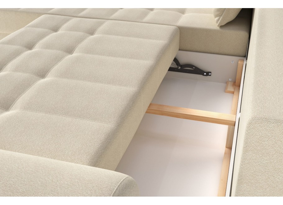 Narożnik z funkcją spania nowoczesny beżowy GAMBO – styl skandynawski - Enjoy New 01