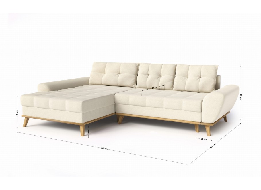 Narożnik z funkcją spania nowoczesny beżowy GAMBO – styl skandynawski - Enjoy New 01