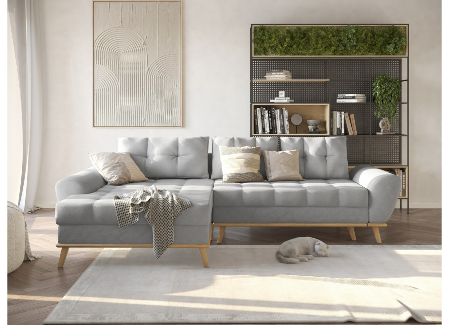 Komfortowy narożnik czteroosobowy z funkcją spania szary GAMBO - Enjoy New 21