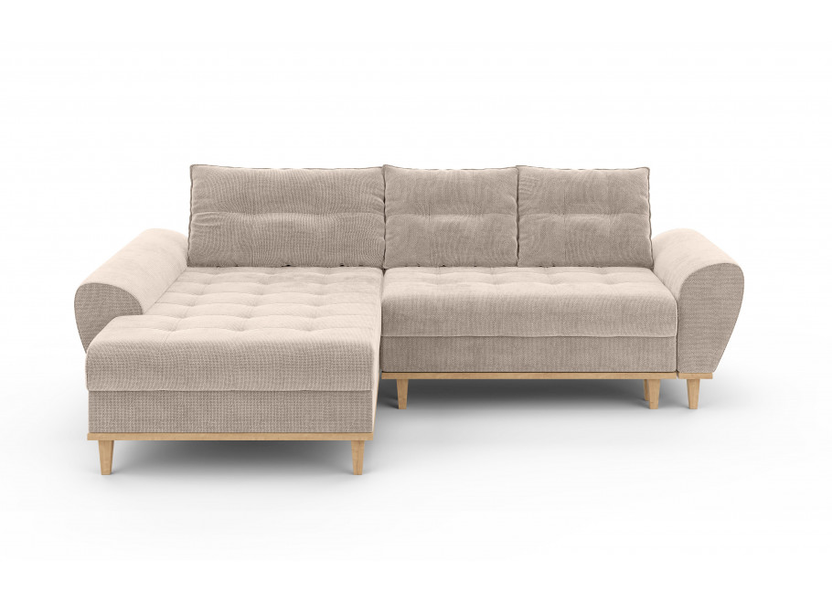 Narożnik L-kształtny na wysokich nóżkach beżowy GAMBO z funkcją spania 5