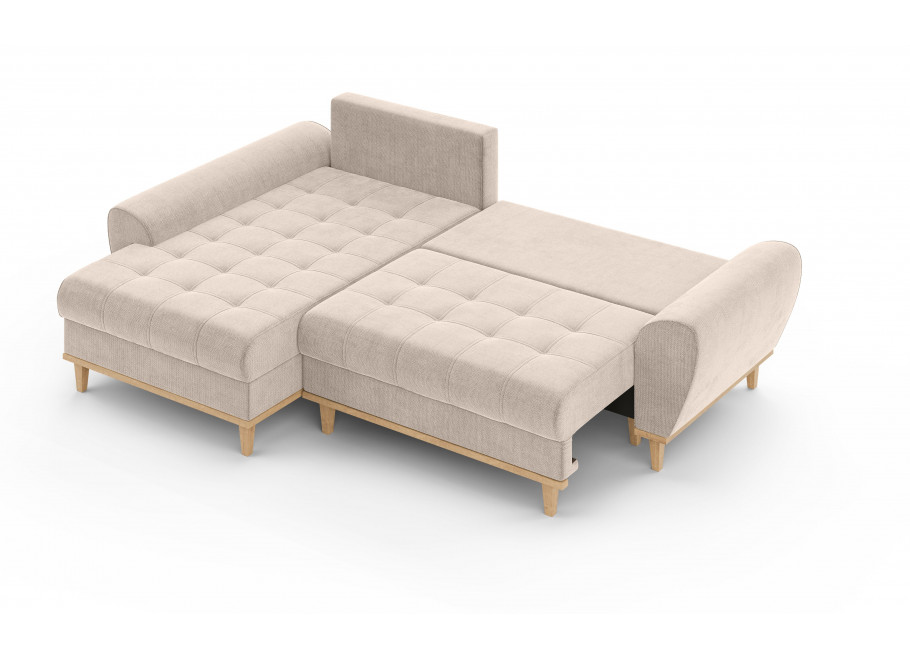 Narożnik L-kształtny na wysokich nóżkach beżowy GAMBO z funkcją spania 4