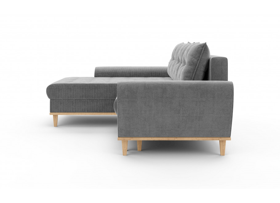 Narożnik szary GAMBO z funkcją spania na wysokich drewnianych nóżkach - Flow 17