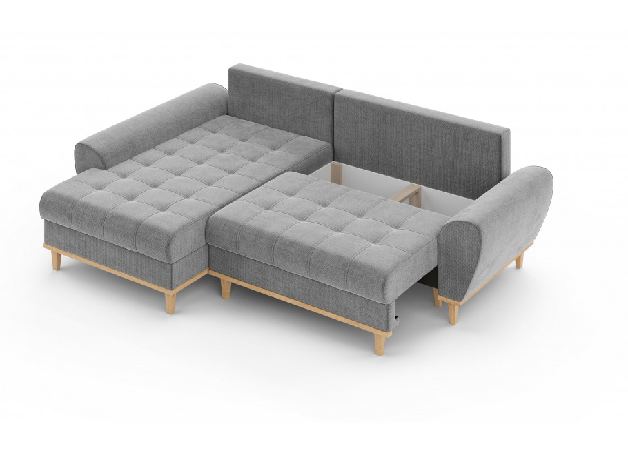 Narożnik szary GAMBO z funkcją spania na wysokich drewnianych nóżkach - Flow 17