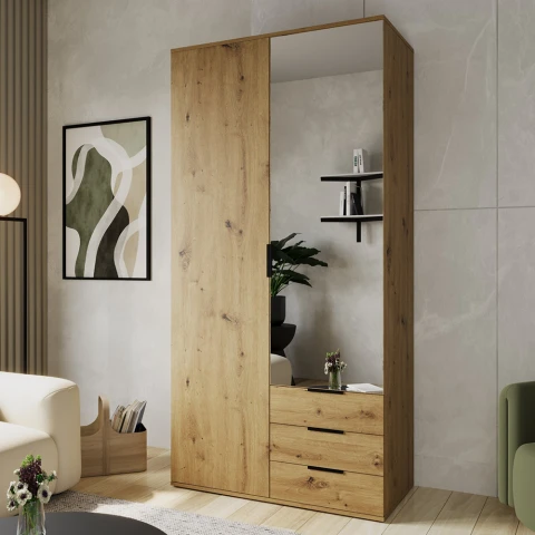 Szafa uchylna dwudrzwiowa  z lustrem i szufladami MOBI - 110x245x53