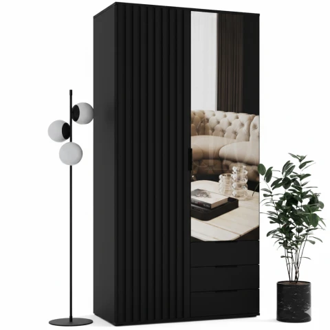 Szafa uchylna dwudrzwiowa z lustrem, szufladami i lamelami SANTI - 115x215x53