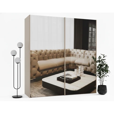 Szafa przesuwna dwudrzwiowa cashmere z lustrem ALFA PREMIUM kolor kaszmir 200x265 cm
