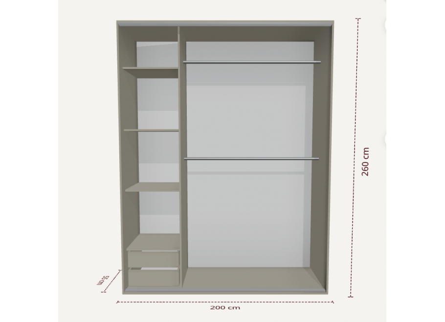 Szafa przesuwna dwudrzwiowa cashmere z lustrem ALFA PREMIUM kolor kaszmir 200x265 cm 2