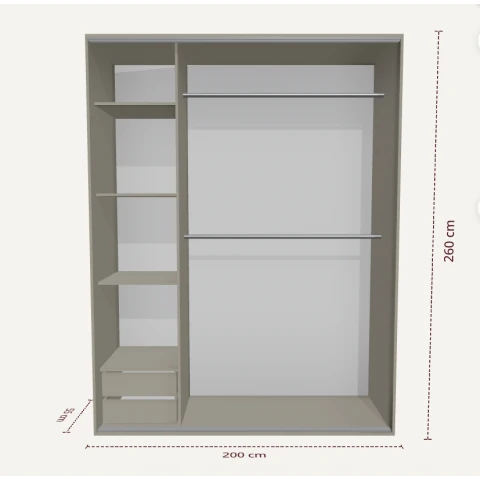 Szafa przesuwna dwudrzwiowa cashmere z lustrem ALFA PREMIUM kolor kaszmir 200x265 cm