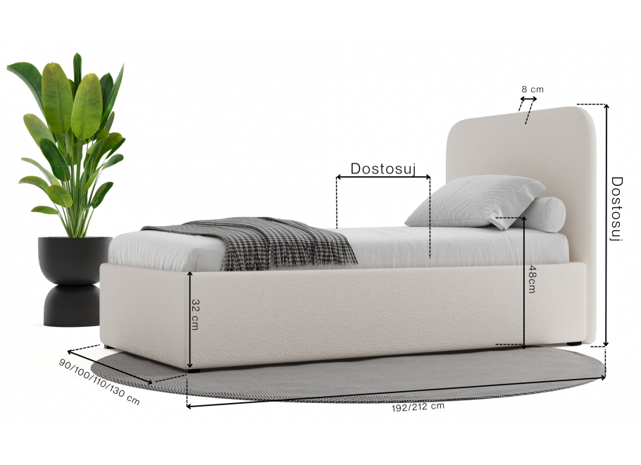 Łóżko młodzieżowe Denver jednoosobowe z pojemnikiem na pościel na wymiar 5