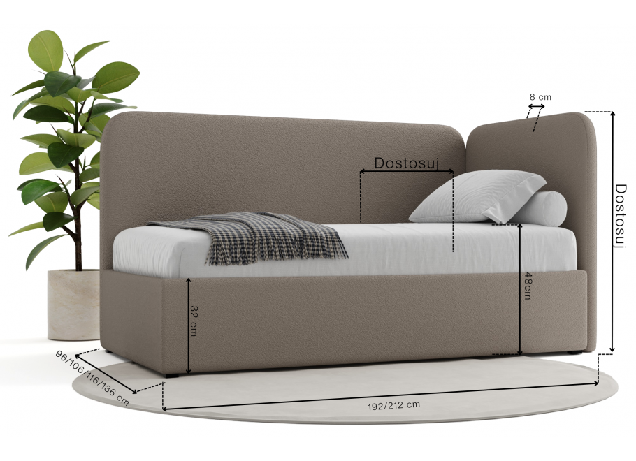 Łóżko młodzieżowe Miami jednoosobowe z pojemnikiem na pościel na wymiar 5