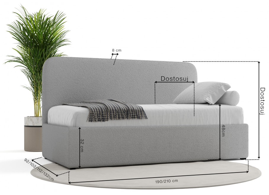 Łóżko młodzieżowe Montana jednoosobowe z pojemnikiem na pościel na wymiar 4