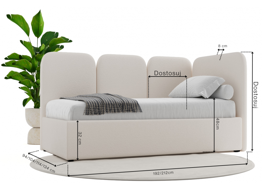 Łóżko młodzieżowe Toronto jednoosobowe z pojemnikiem na pościel na wymiar 4