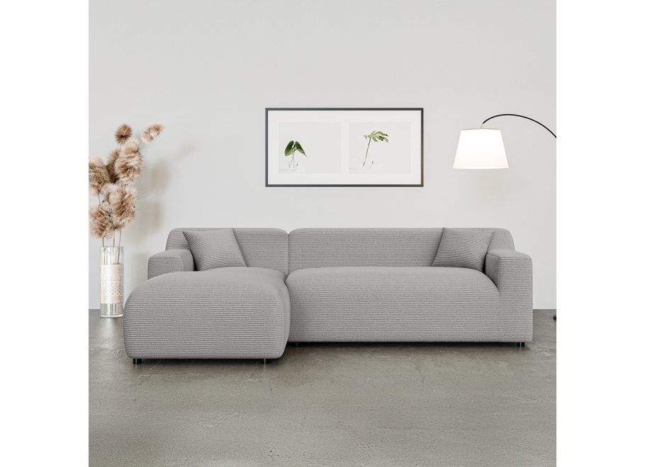 Elegancki narożnik do salonu Lotos – czteroosobowy nowoczesny – szary prążkowany - Lincoln 86