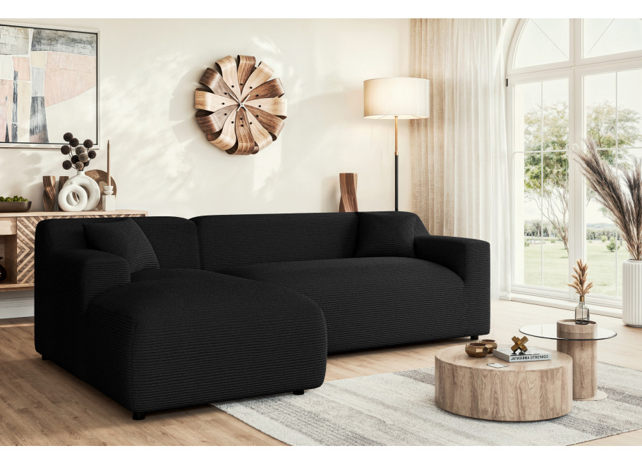 Czarny narożnik czteroosobowy nowoczesny Lotos do salonu – czarny sztruks 3