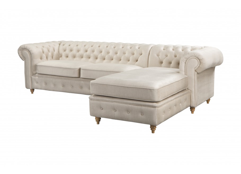 Narożnik pikowany z funkcją spania beżowy FINS rozkładany Chesterfield - Vogue 01