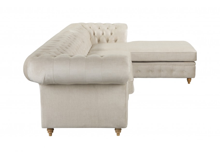 Narożnik pikowany z funkcją spania beżowy FINS rozkładany Chesterfield - Vogue 01