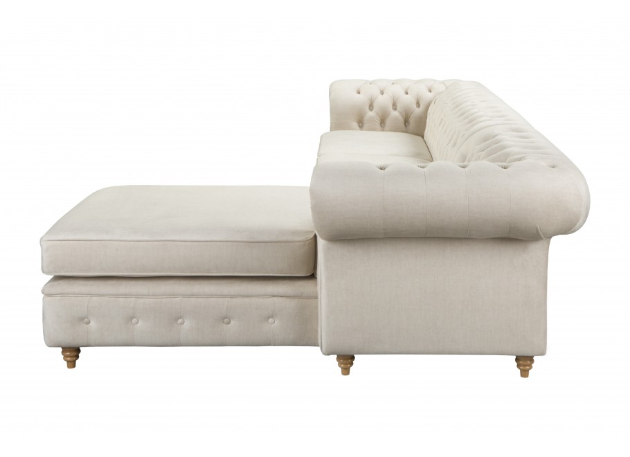 Narożnik pikowany z funkcją spania beżowy FINS rozkładany Chesterfield - Vogue 01