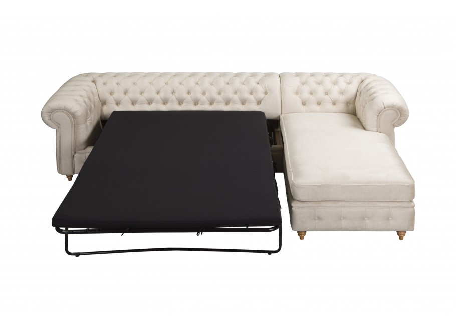 Narożnik pikowany z funkcją spania beżowy FINS rozkładany Chesterfield - Vogue 01