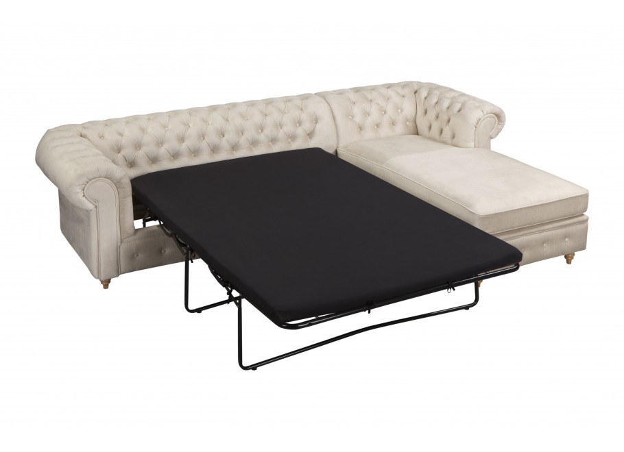 Narożnik pikowany z funkcją spania beżowy FINS rozkładany Chesterfield - Vogue 01