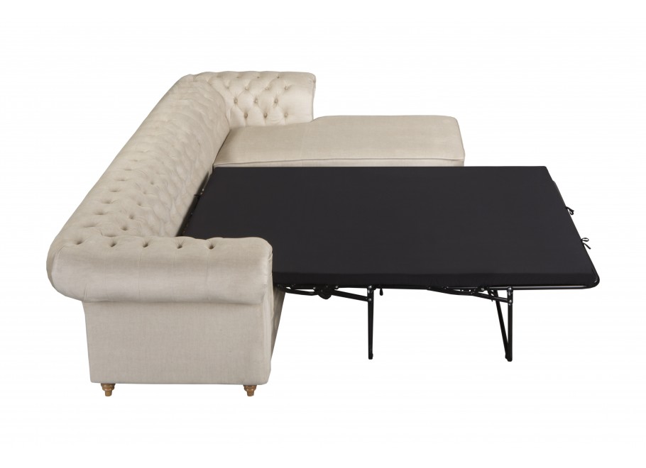 Narożnik pikowany z funkcją spania beżowy FINS rozkładany Chesterfield - Vogue 01