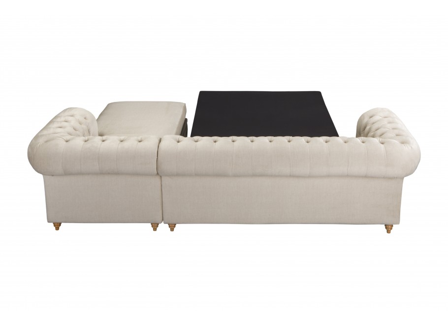 Narożnik pikowany z funkcją spania beżowy FINS rozkładany Chesterfield - Vogue 01