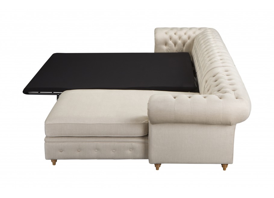 Narożnik pikowany z funkcją spania beżowy FINS rozkładany Chesterfield - Vogue 01