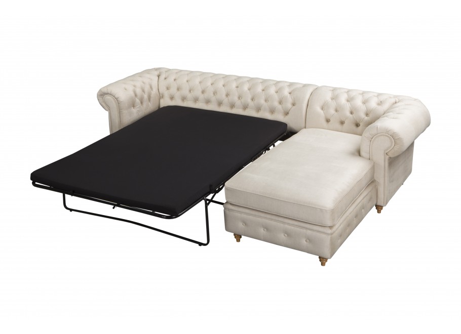 Narożnik pikowany z funkcją spania beżowy FINS rozkładany Chesterfield - Vogue 01