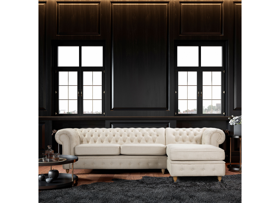 Narożnik pikowany z funkcją spania beżowy FINS rozkładany Chesterfield - Vogue 01