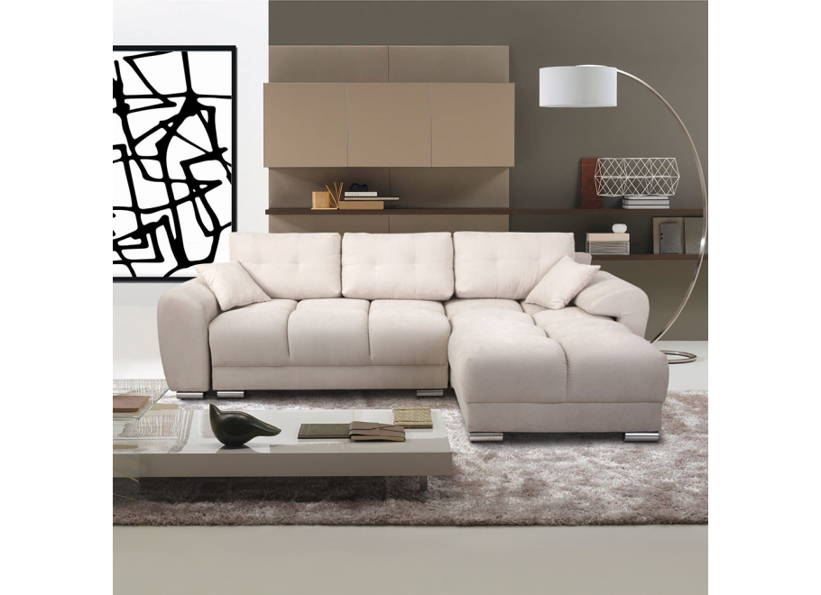 Narożnik do Salonu z funkcją spania i pojemnikiem ZEMO BIS - beżowy welur - Enjoy 01