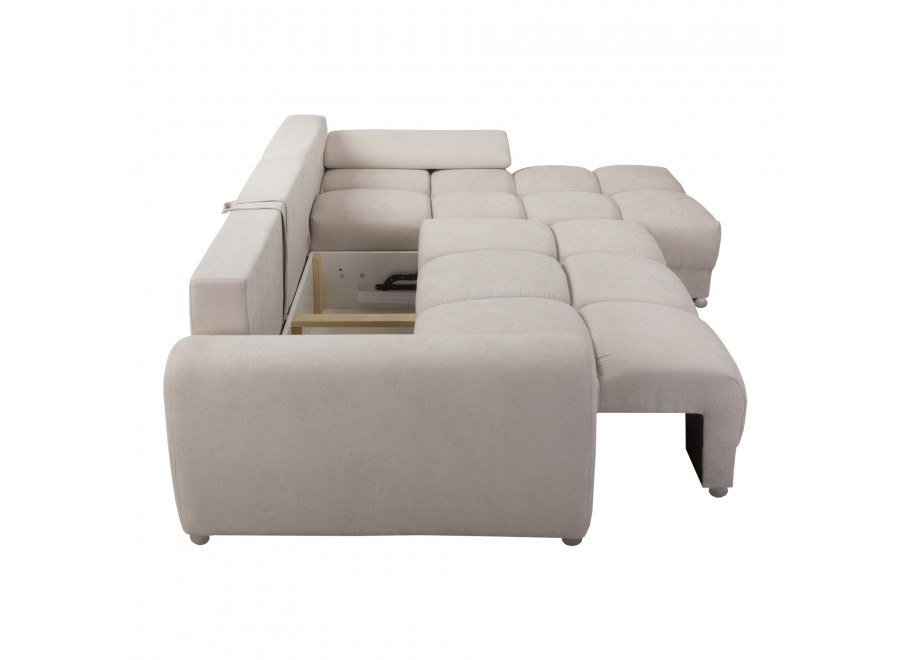 Narożnik do Salonu z funkcją spania i pojemnikiem ZEMO BIS - beżowy welur - Enjoy 01