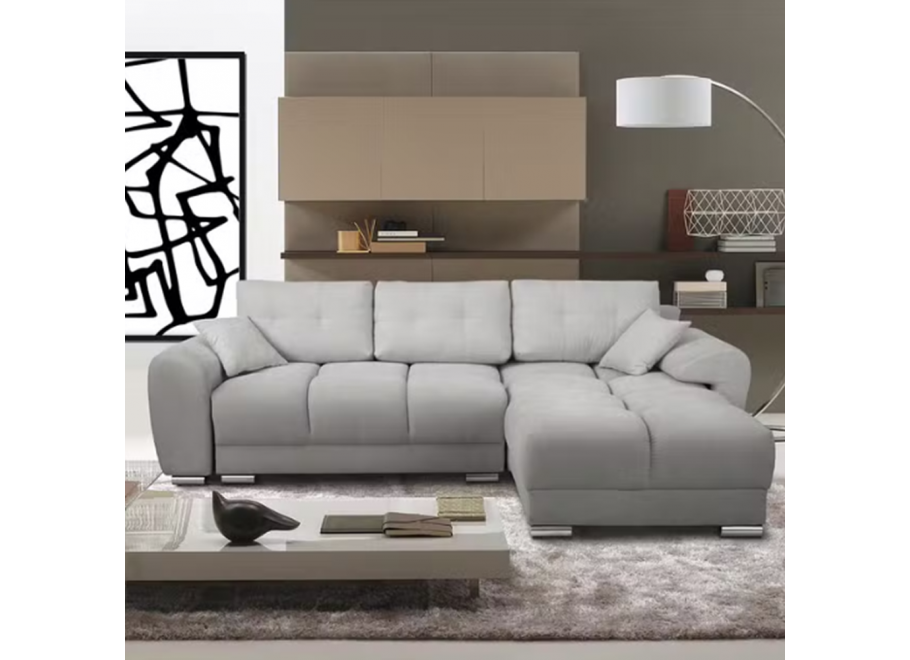 Narożnik do Salonu z funkcją spania i pojemnikiem ZEMO BIS - szary welur - Enjoy 21