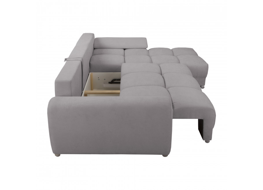 Narożnik do Salonu z funkcją spania i pojemnikiem ZEMO BIS - szary welur - Enjoy 21