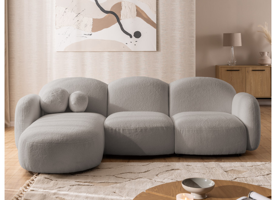 Szary, duży, nowoczesny narożnik z ozdobnymi poduszkami Bloop - Quelle 83