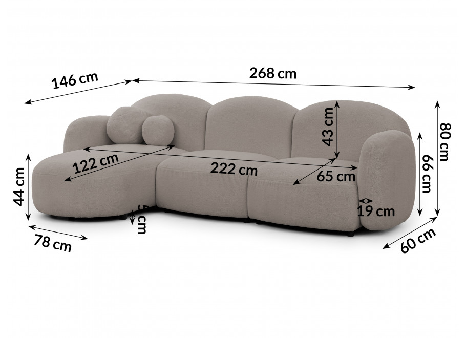 Szary, duży, nowoczesny narożnik z ozdobnymi poduszkami Bloop - Quelle 83
