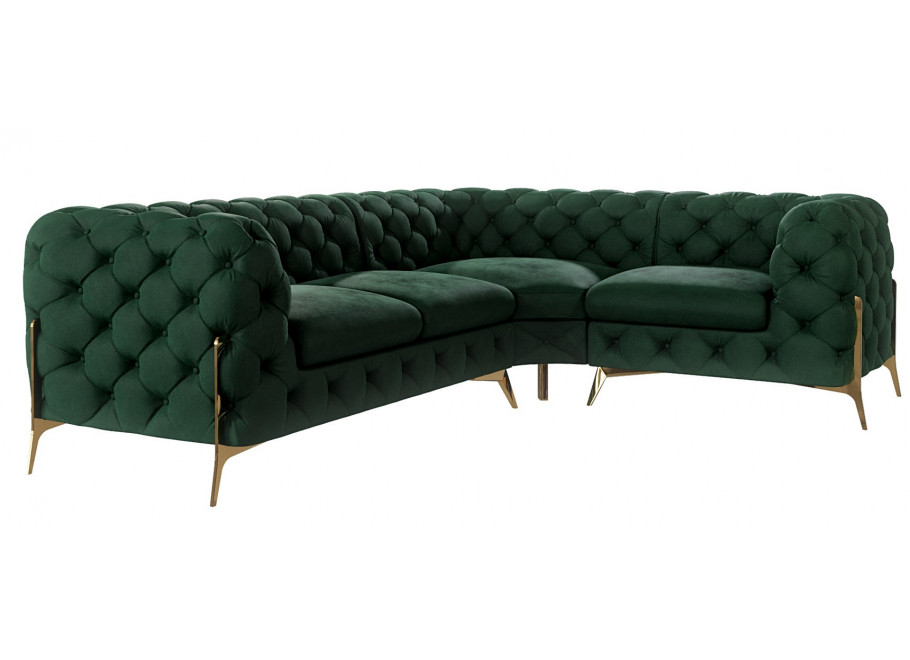 Pikowany narożnik glamour butelkowa zieleń TEO HIGH 2+E+1 Chesterfield - Riviera 38
