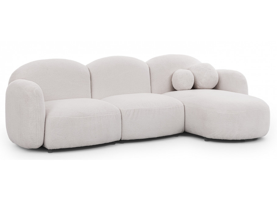 Beżowy narożnik w boucle z ozdobnymi poduszkami Bloop - Quelle 01