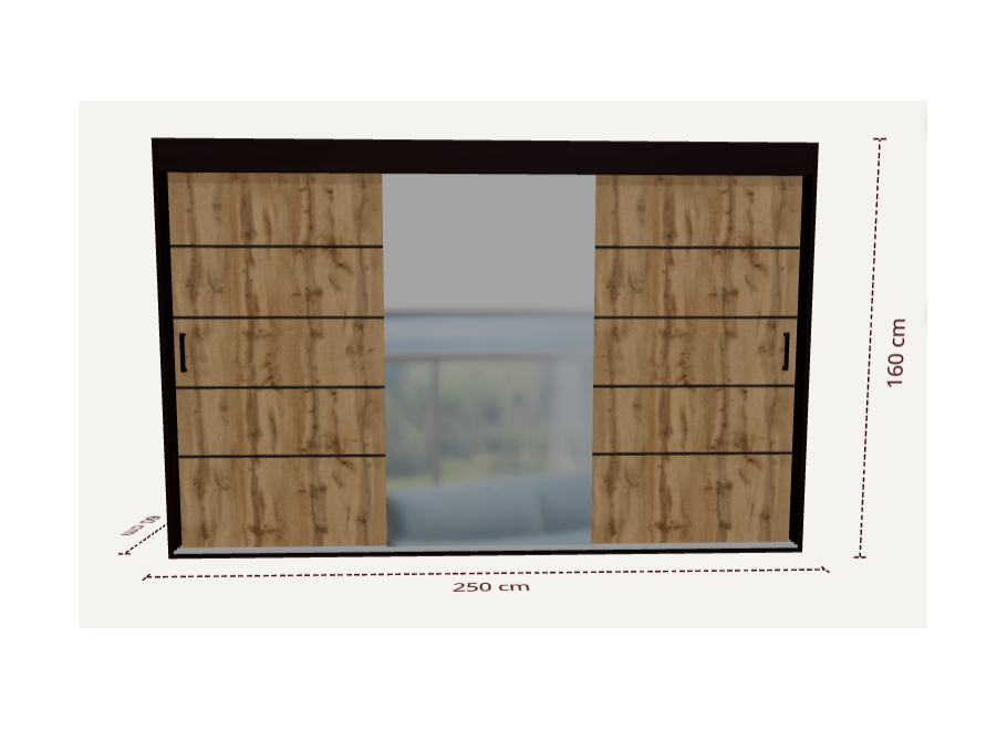 Szafa przesuwna dwudrzwiowa czarny i wotan z lustrem NIKA - 160x250x60 3