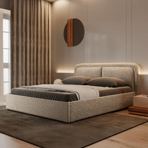 Nowoczesne łóżko tapicerowane z pojemnikiem na pościel Bloomi