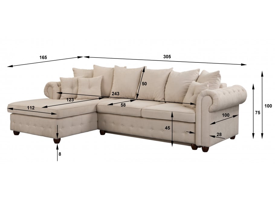 Narożnik czteroosobowy pikowany jasno beżowy glamour LUZERN - Soro 21