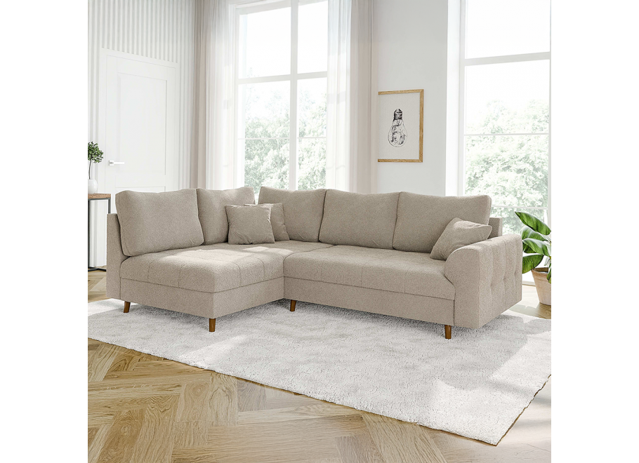 Nowoczesny Narożnik z Otomaną Laril L – Tkanina Boucle - Coral 65