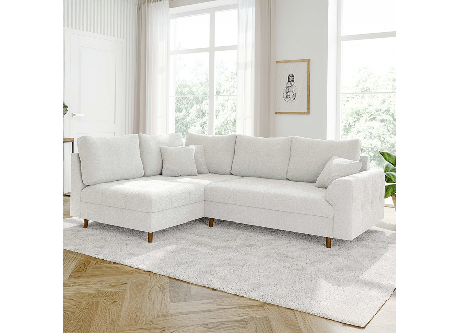 Biały Narożnik z Otomaną Laril L – Na wysokich nóżkach do salonu - Coral 70